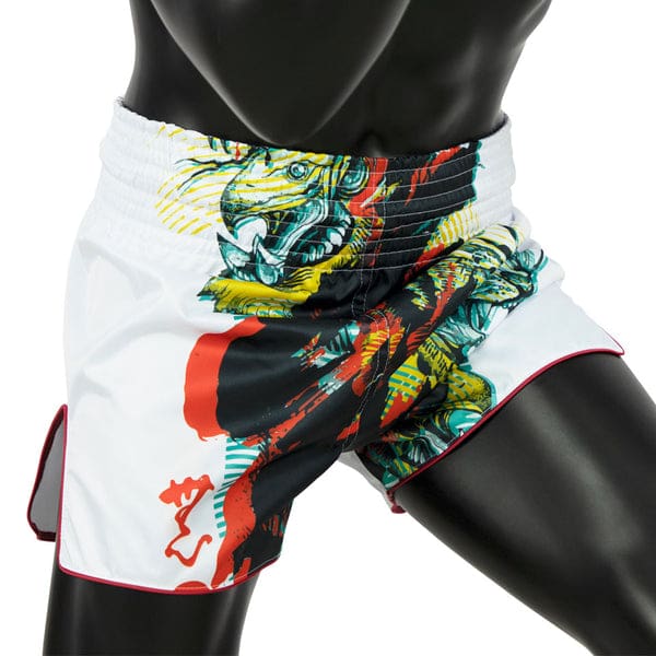BS1908 Slim Cut Muay Thai Shorts - White Satoru - Image 3