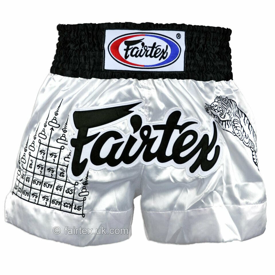 FAIRTEX BS0637 SUPERSTITION WHITE MUAY THAI SHORTS